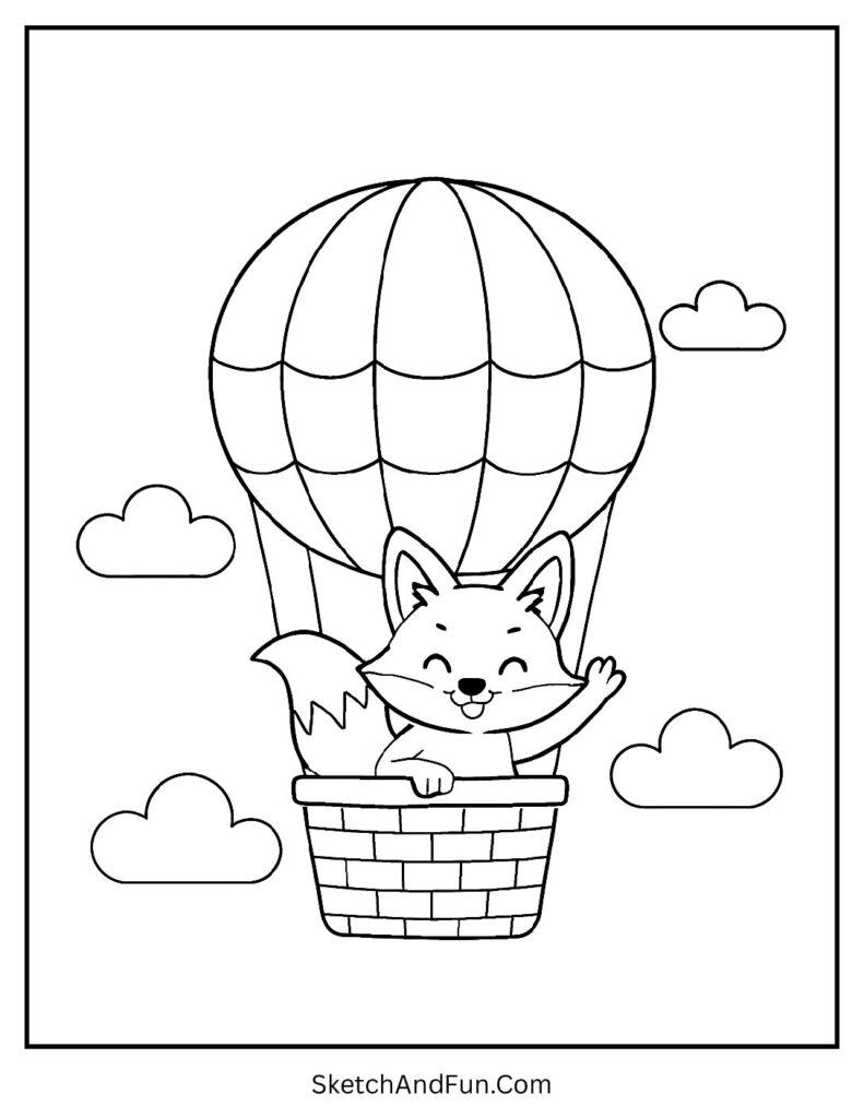 Free fox coloring pages download with fox in hot air balloon