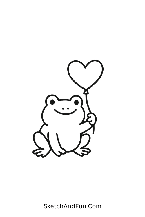 Frog holding heart balloon for valentine’s day drawing easy