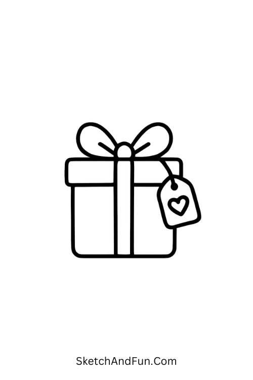 Gift box with ribbon and heart for valentine drawing for beginners