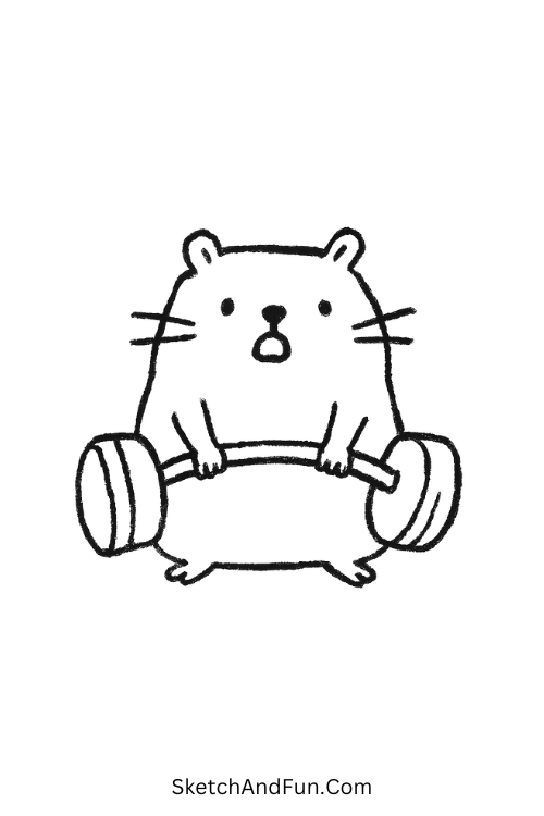 Hamster lifting weights in funny doodle ideas for kids theme
