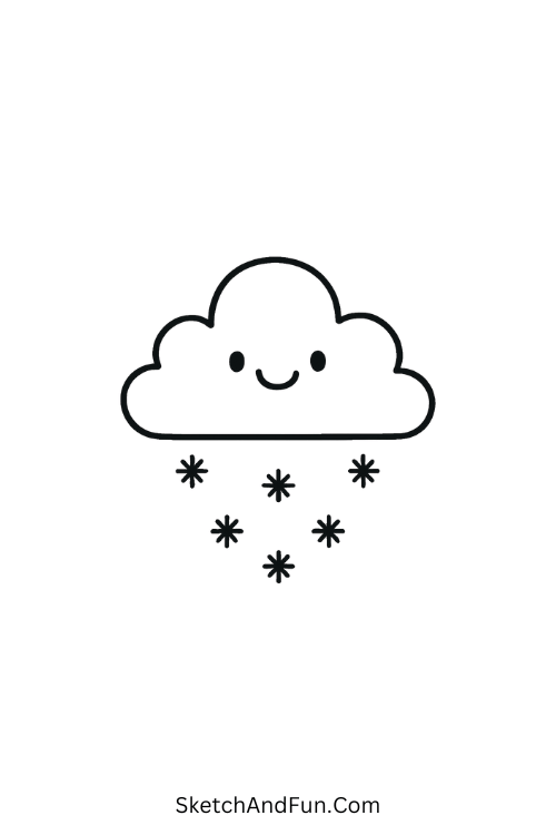Cheerful cloud dropping snow for cute winter doodles