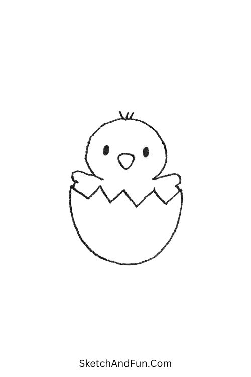 Hatching chick from an egg suited for easy sketchbook drawing ideas.