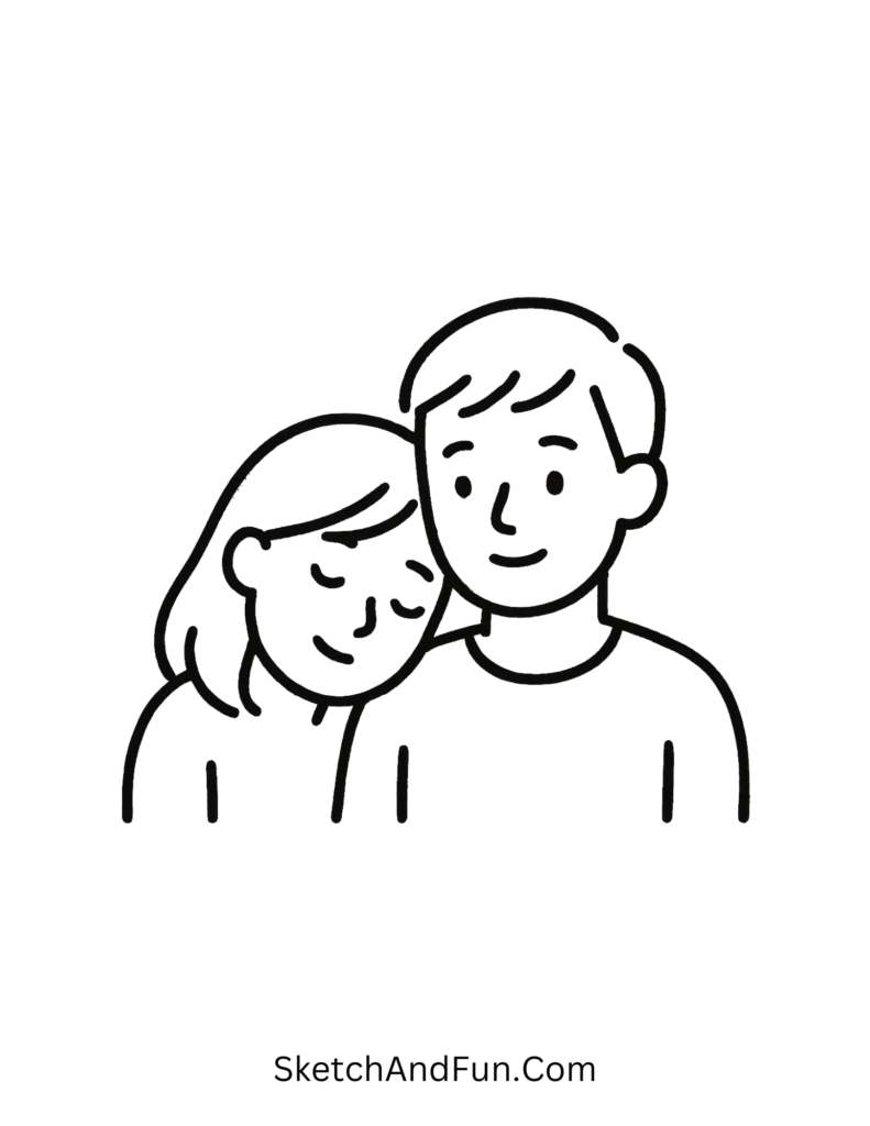 Head on shoulder moment, simple love doodles for boyfriend full of peace