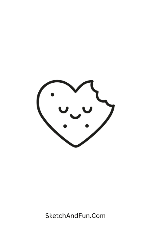 Heart-shaped cookie with bite, love doodles for kids