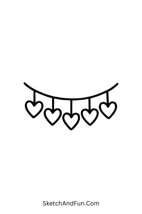 String of hanging hearts, doodle heart patterns