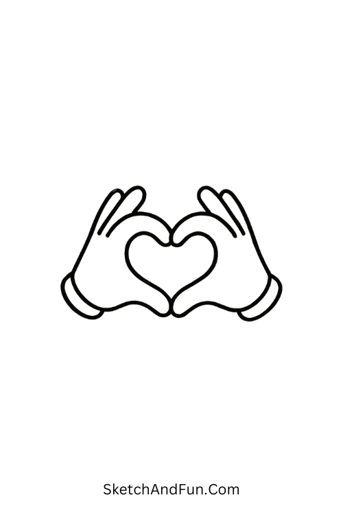 Hands forming heart shape, star gazing couple doodle