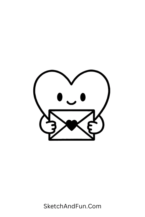 Heart holding an envelope for valentine card drawing ideas