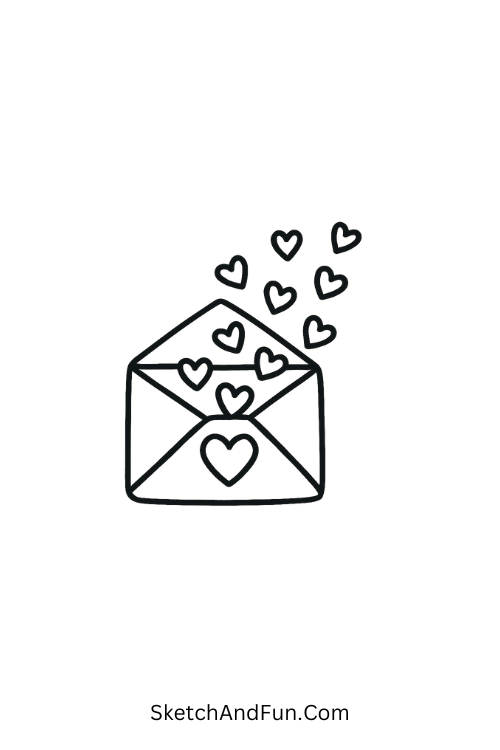 Envelope spilling tiny hearts, doodle couple gifts ideas