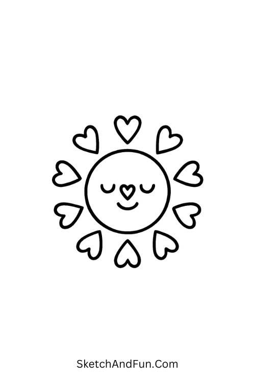 Sun with heart rays, love doodles for her
