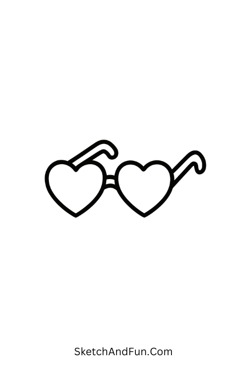 Sunglasses with heart lenses, cute couple line art doodles