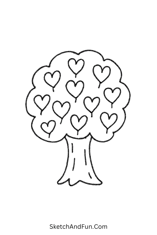 Heart tree with heart leaves ideal for easy drawing ideas space planets stars.