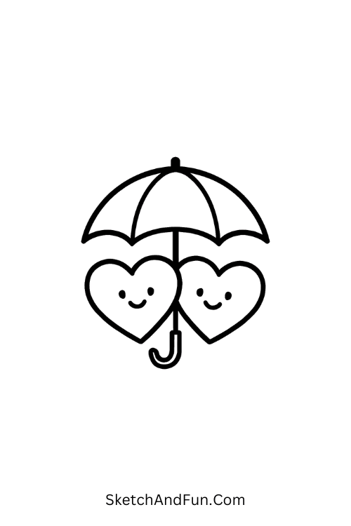 Two hearts under umbrella, couple doodle gifts ideas
