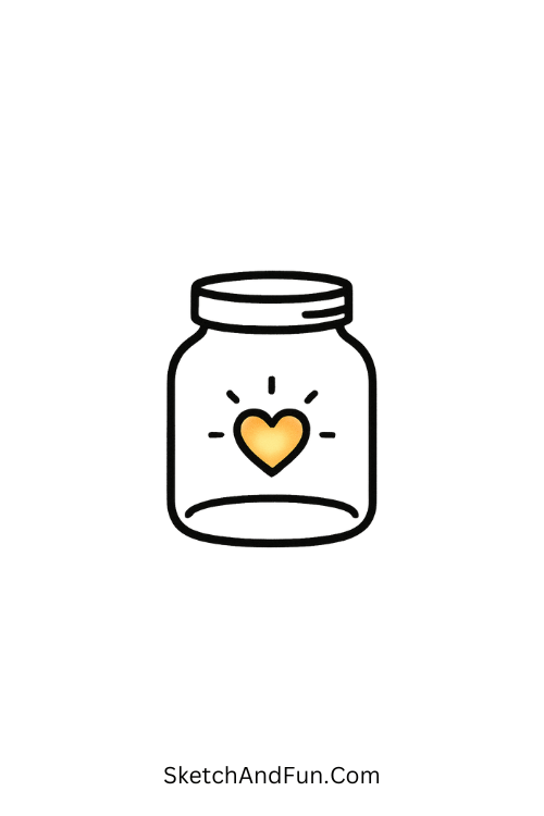Glowing heart in jar, doodle valentines day love