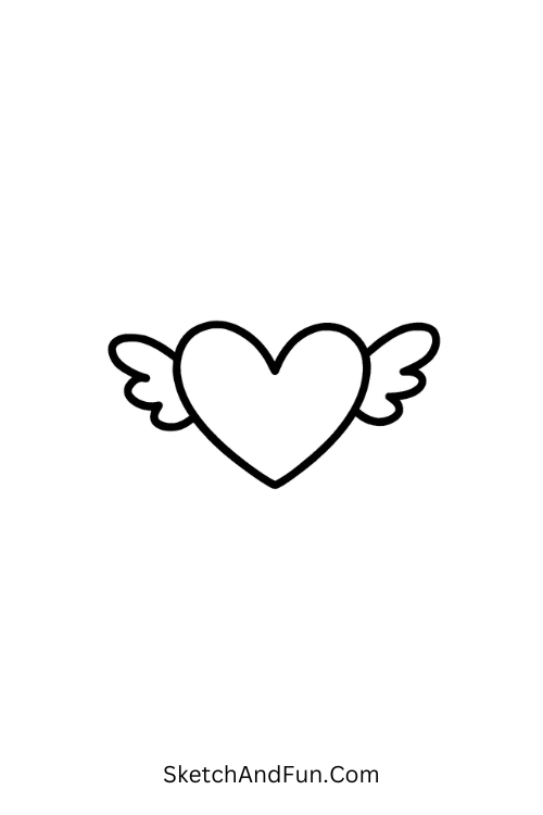 Heart floating with wings, couple hands holding doodle
