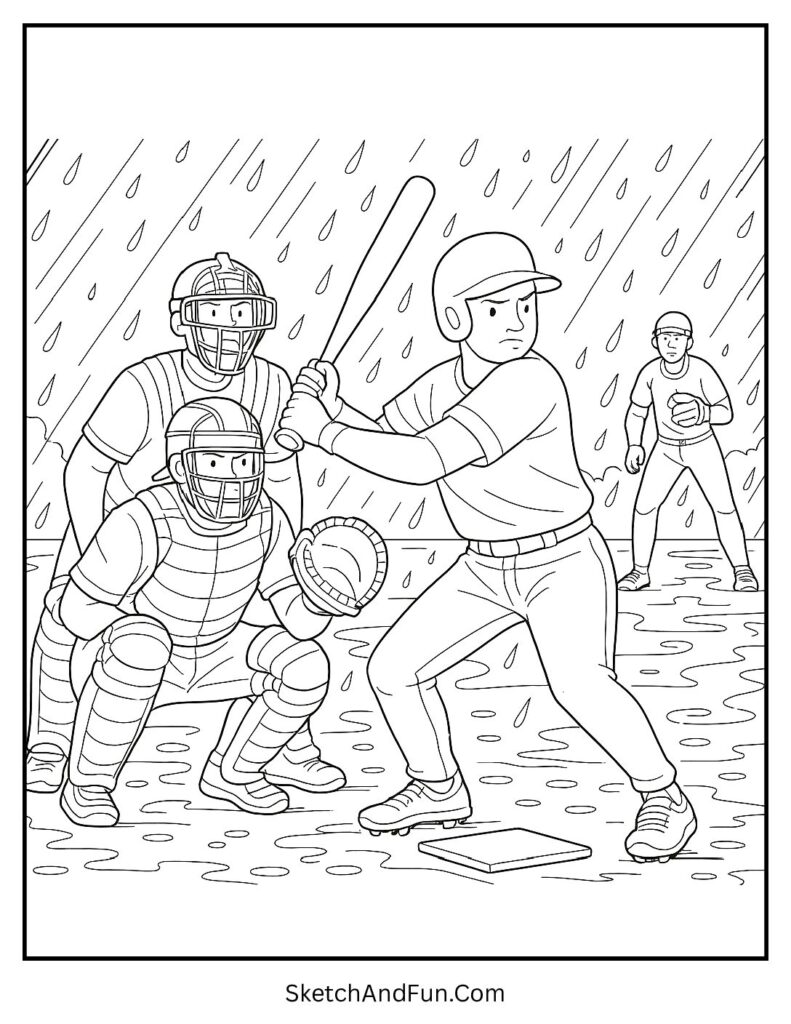 Rainy game scene baseball themed coloring sheets moment