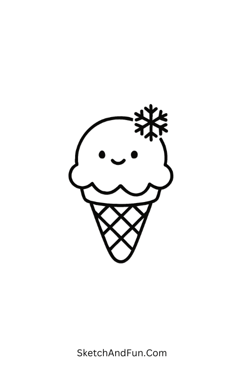 Ice cream cone with snow scoop for winter coloring page ideas