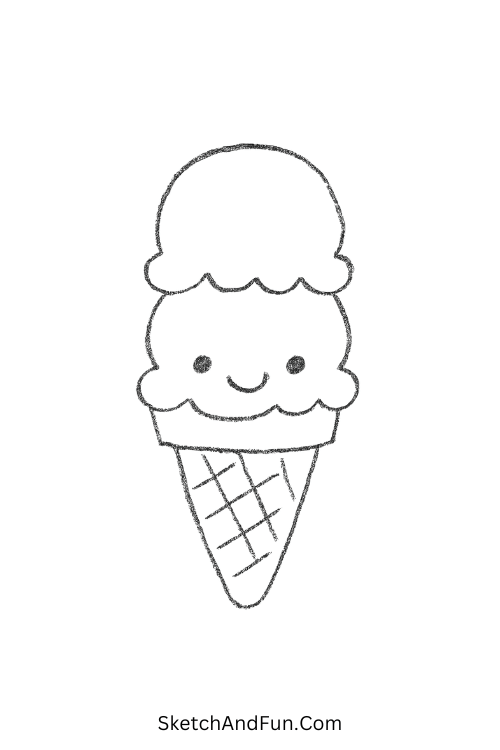 Cute ice cream cone with scoops made for kids who enjoy easy pencil drawing ideas.