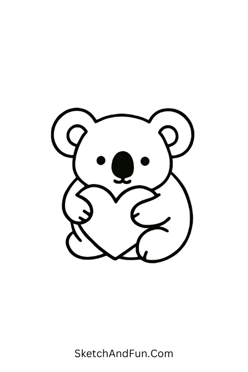 Koala hugging heart for valentine drawing ideas for kids easy