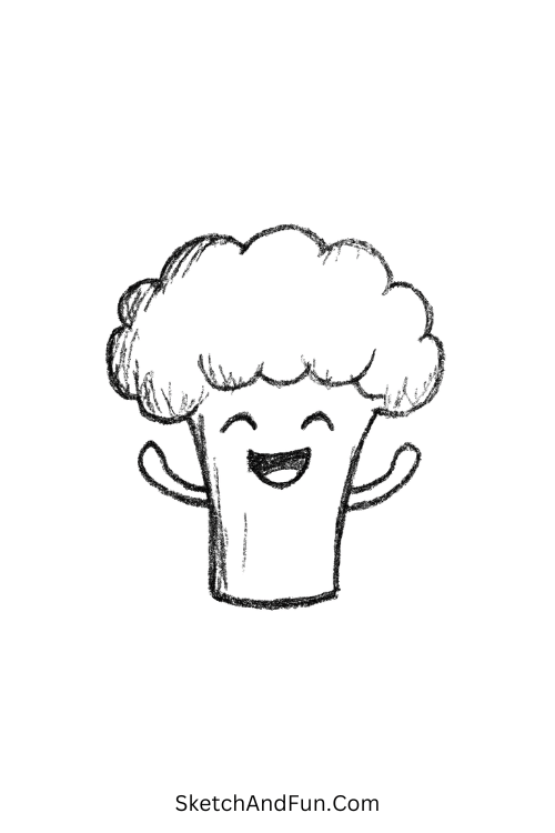 Giggling broccoli with tiny arms as a funny things to draw idea