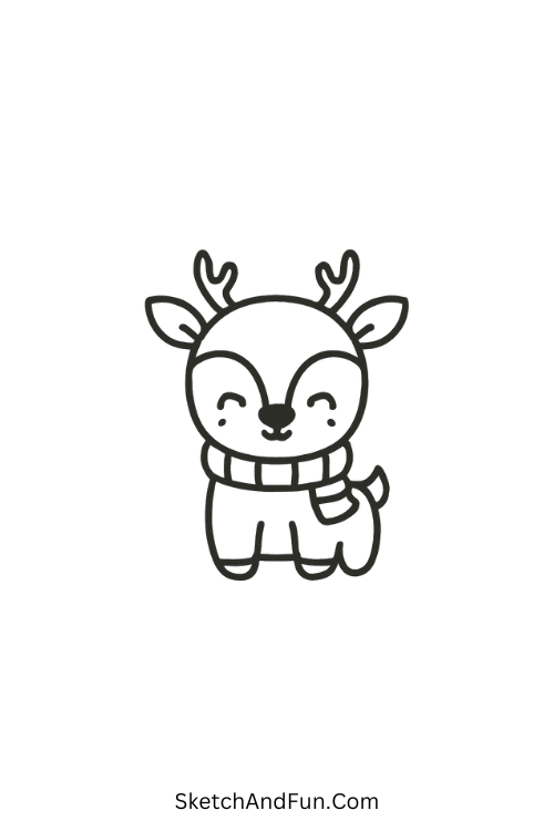 Tiny reindeer with scarf for winter animal doodle drawing