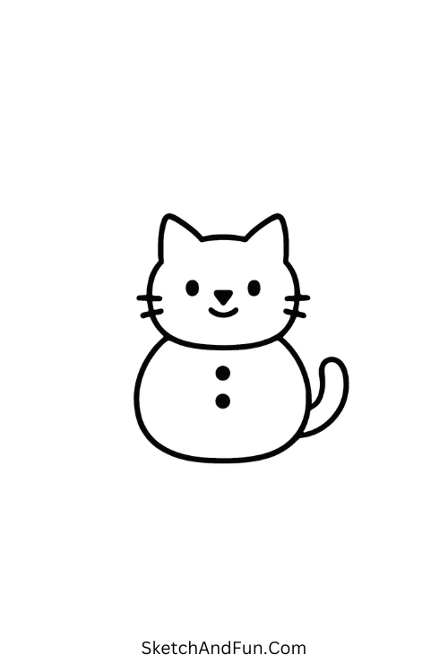 Little snow cat curled up for winter character drawing ideas
