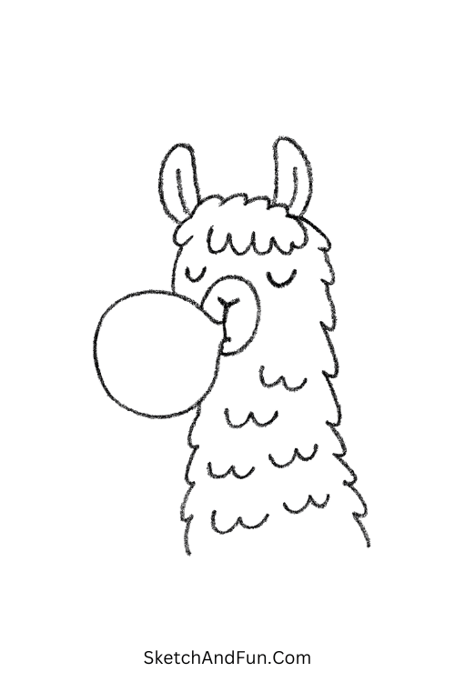 Llama blowing gum bubble for funny simple cartoon sketches
