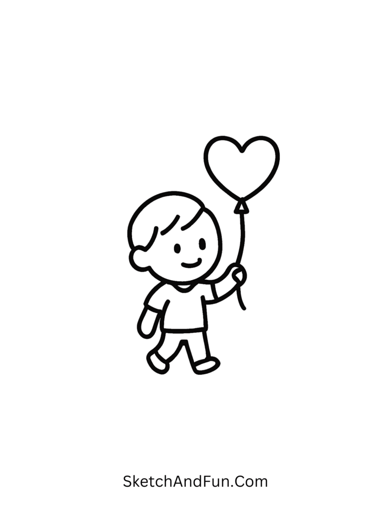 Heart balloon tied to hand, cute doodles for boyfriend hand drawn love