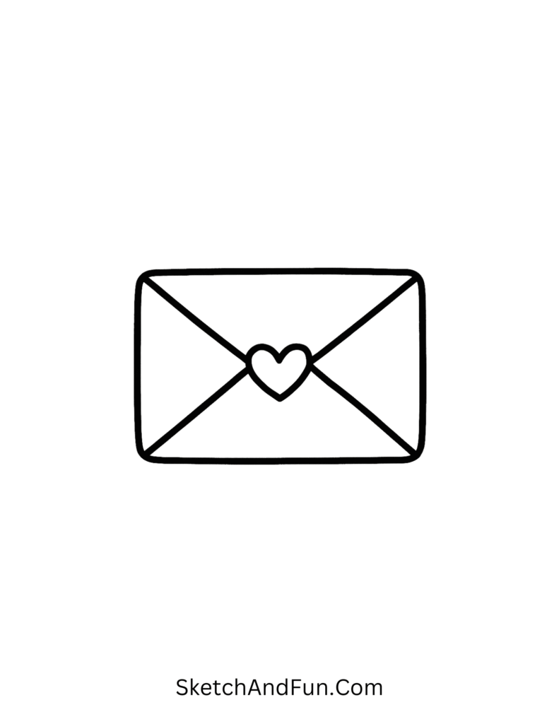 Love letter envelope art, cute love doodles for him with heart seal