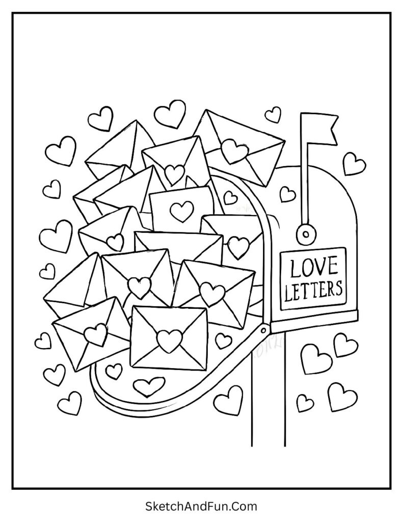 Mailbox overflowing with Valentine cards – Valentines day coloring pages classroom