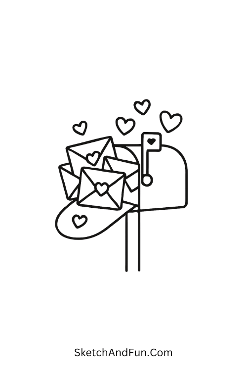 Mailbox filled with letters and hearts for valentine themed drawings