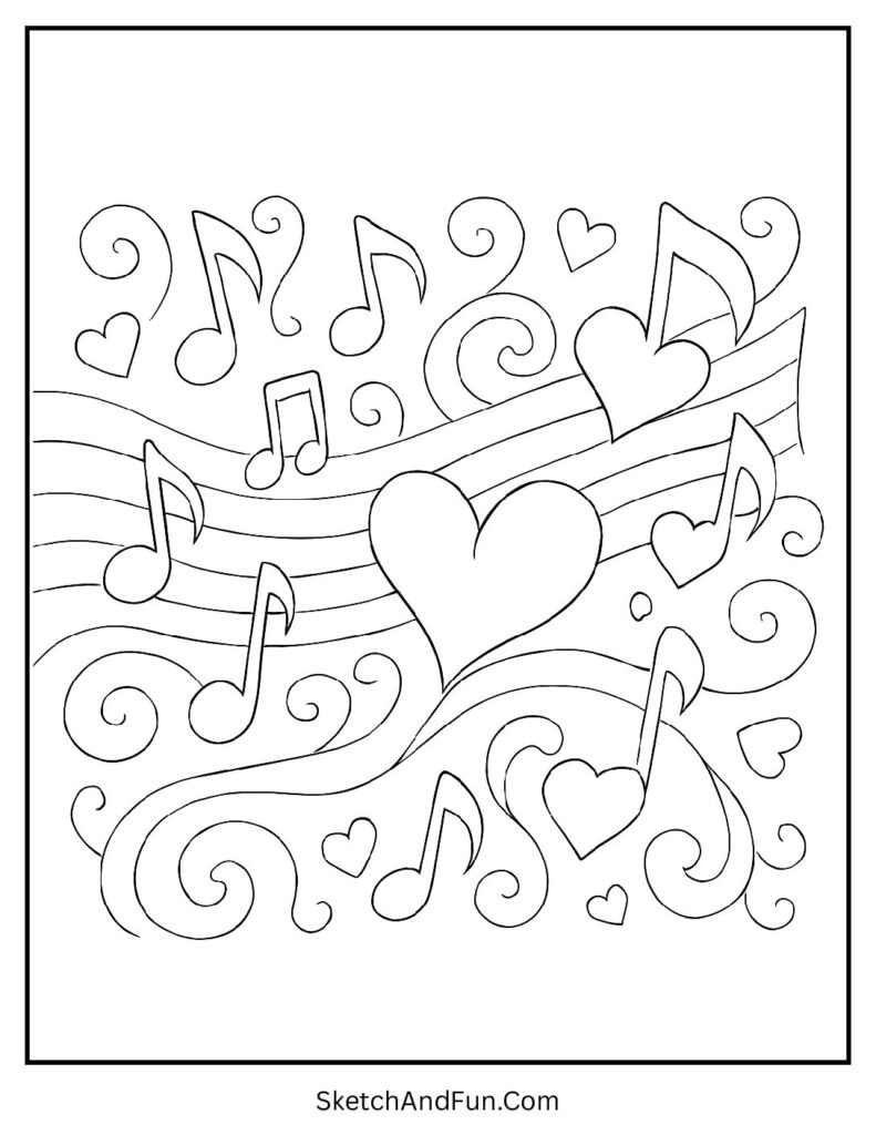 Music notes turning into hearts – Valentines day coloring pages valentine cards