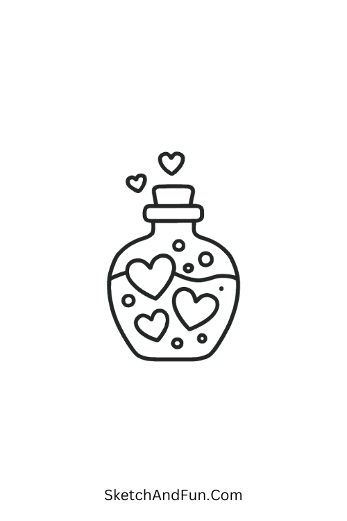 Love potion bottle with floating hearts for valentine’s day illustration ideas