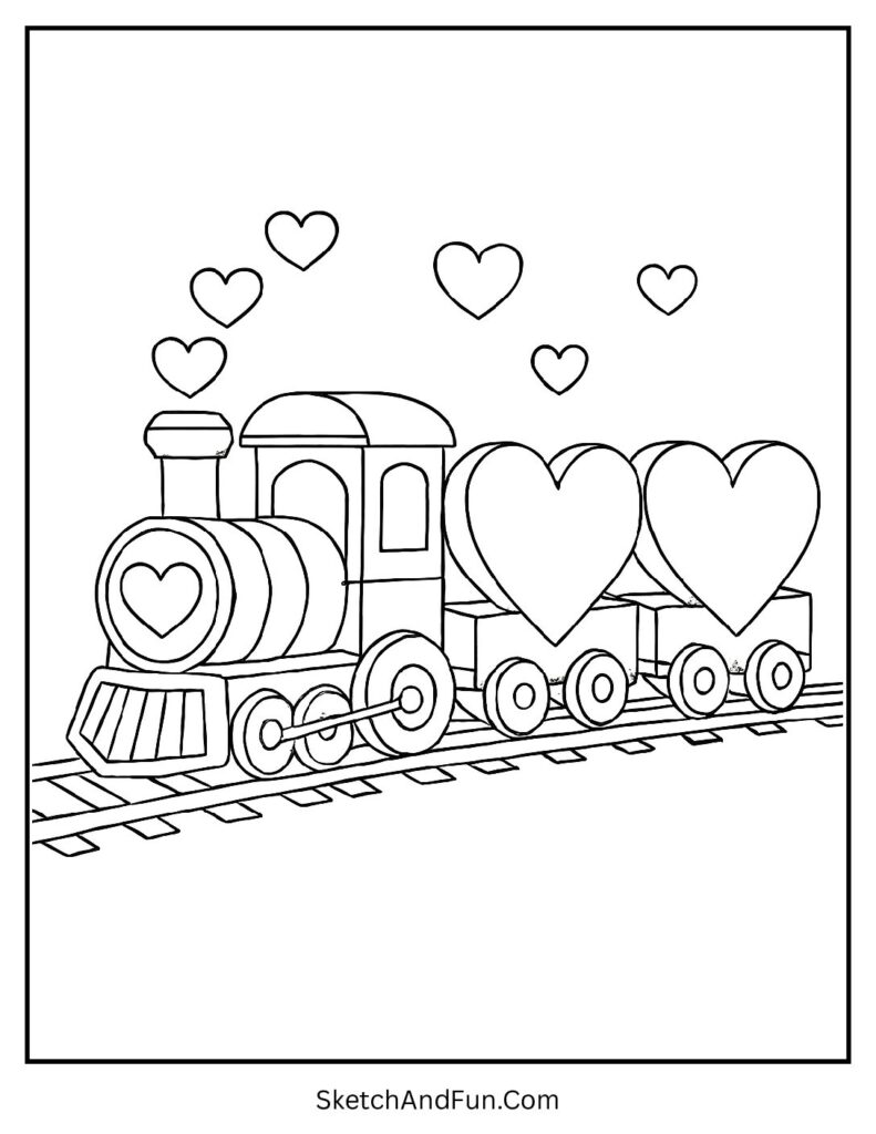 Train with heart-shaped carriages – Valentines day coloring pages hearts