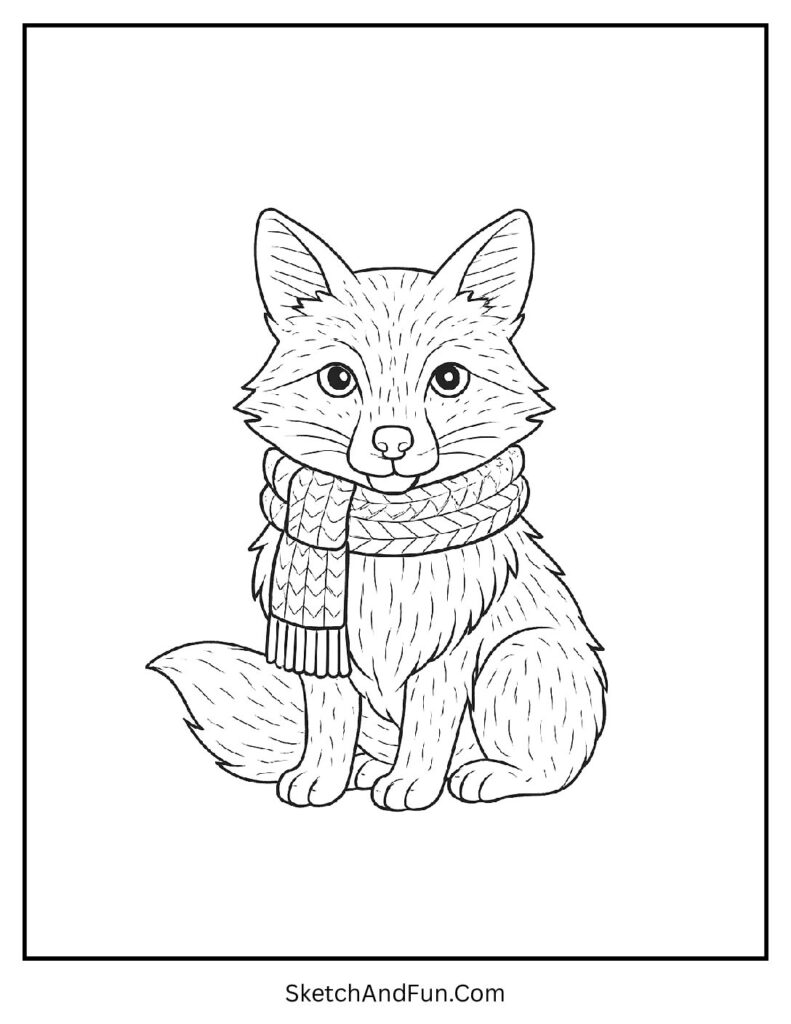 Lucky fox in green scarf for St Patrick’s Day coloring pages black and white