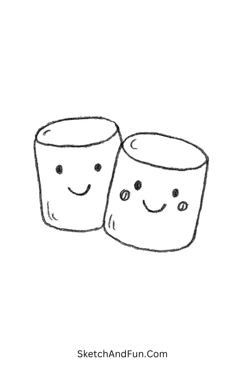 Marshmallow friends together fun for easy drawing ideas food objects cupcake fruit.
