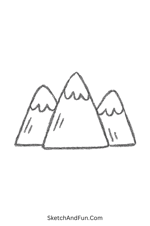 Tiny mountain scene perfect for easy sketch ideas for beginners.