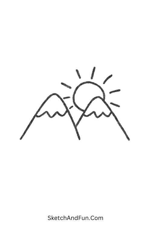 Mountain and sun scene perfect for simple drawing ideas trees mountains nature.