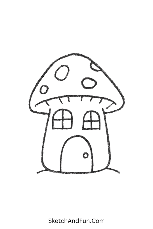 Mushroom house with windows ideal for simple drawing ideas flowers.