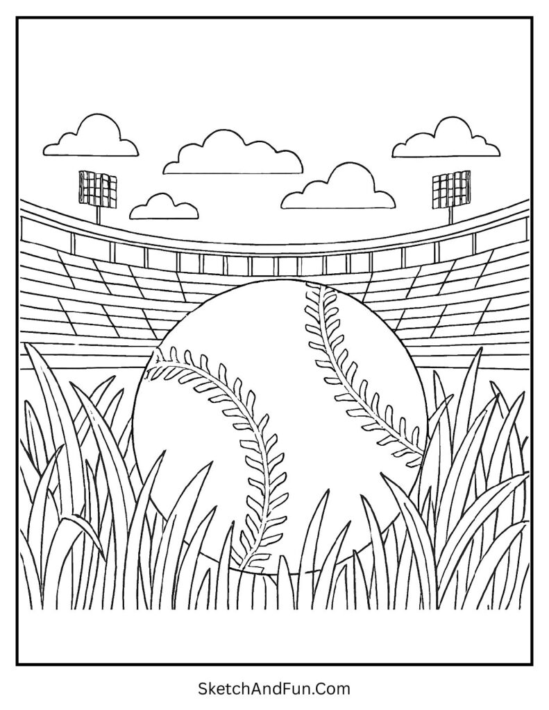 Nature ball in grass baseball field coloring pages calm scene