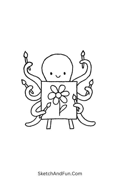 Octopus painting using funny doodles to draw inspiration