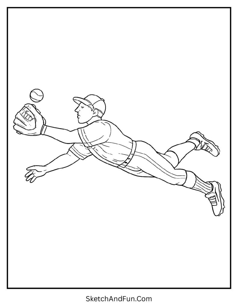 Outfielder diving catch baseball coloring sheets printable action