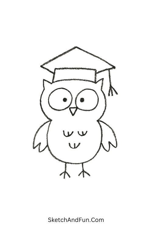 Owl with graduation cap in funny pencil drawing ideas style