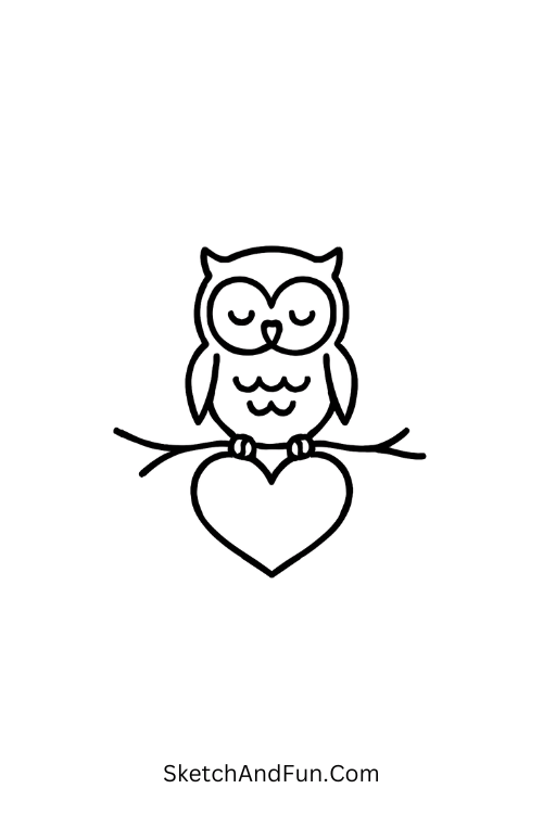 Owl on branch shaped like heart for valentine’s day art ideas