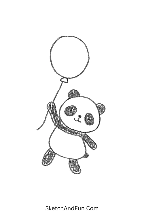 Floating panda balloon in funny cute doodles easy style