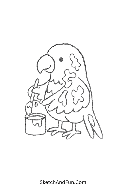 Parrot painting feathers in easy funny monster drawings