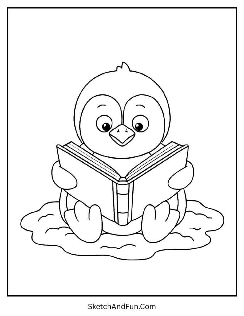 Penguin reading storybook in penguin coloring page free download pdf