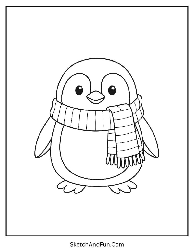 Cozy penguin bundled in scarf in penguin coloring page winter hat scarf