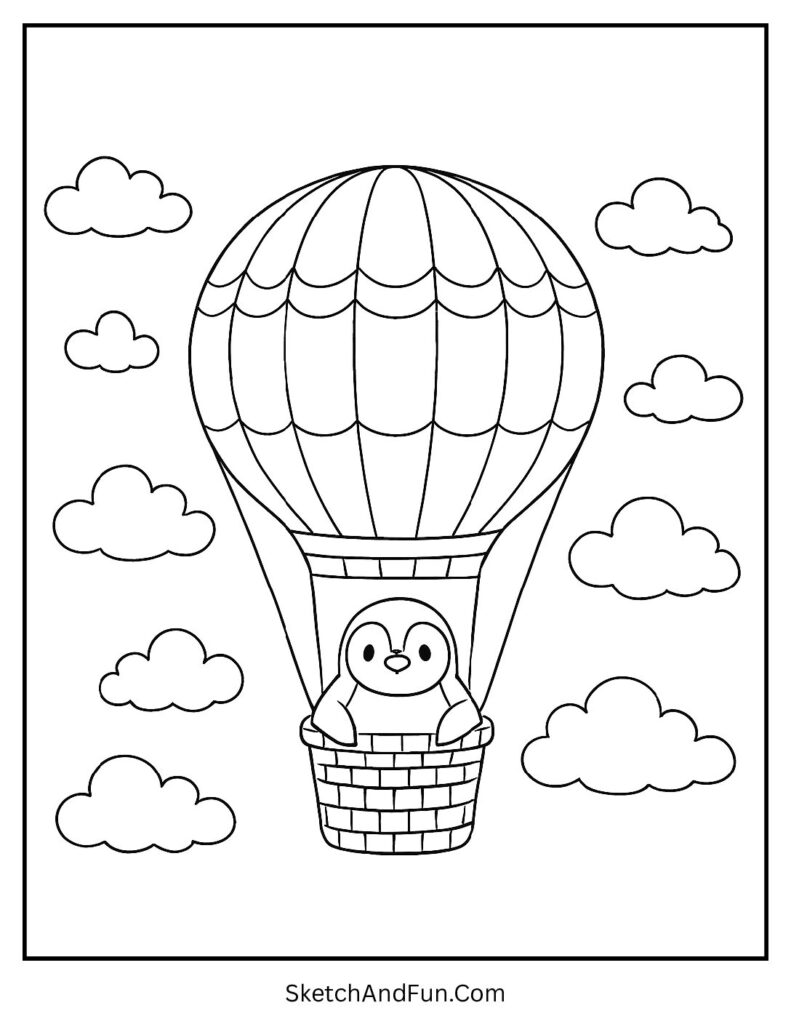 Penguin in hot air balloon in penguin coloring pages christmas penguin free