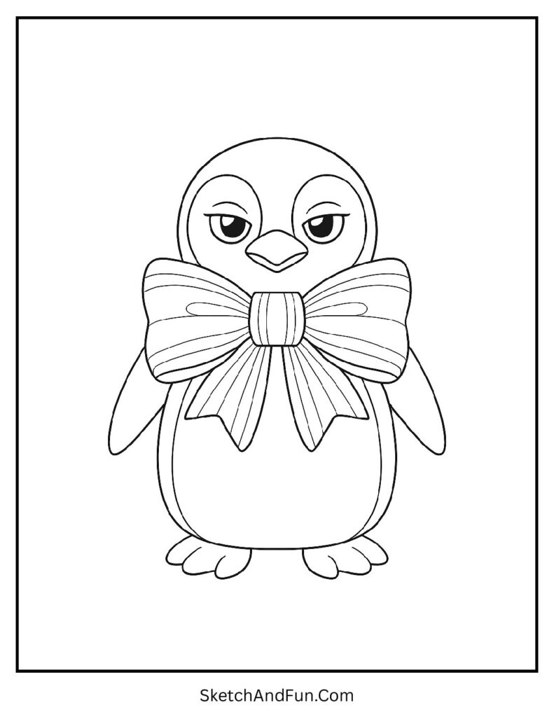 Fancy penguin with bow tie in penguin coloring pages for toddlers and kids