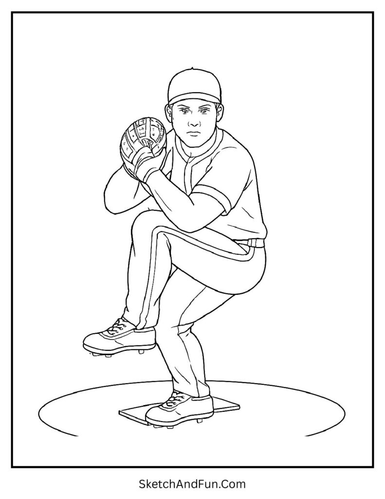 Pitcher mound focus baseball coloring pages free scene